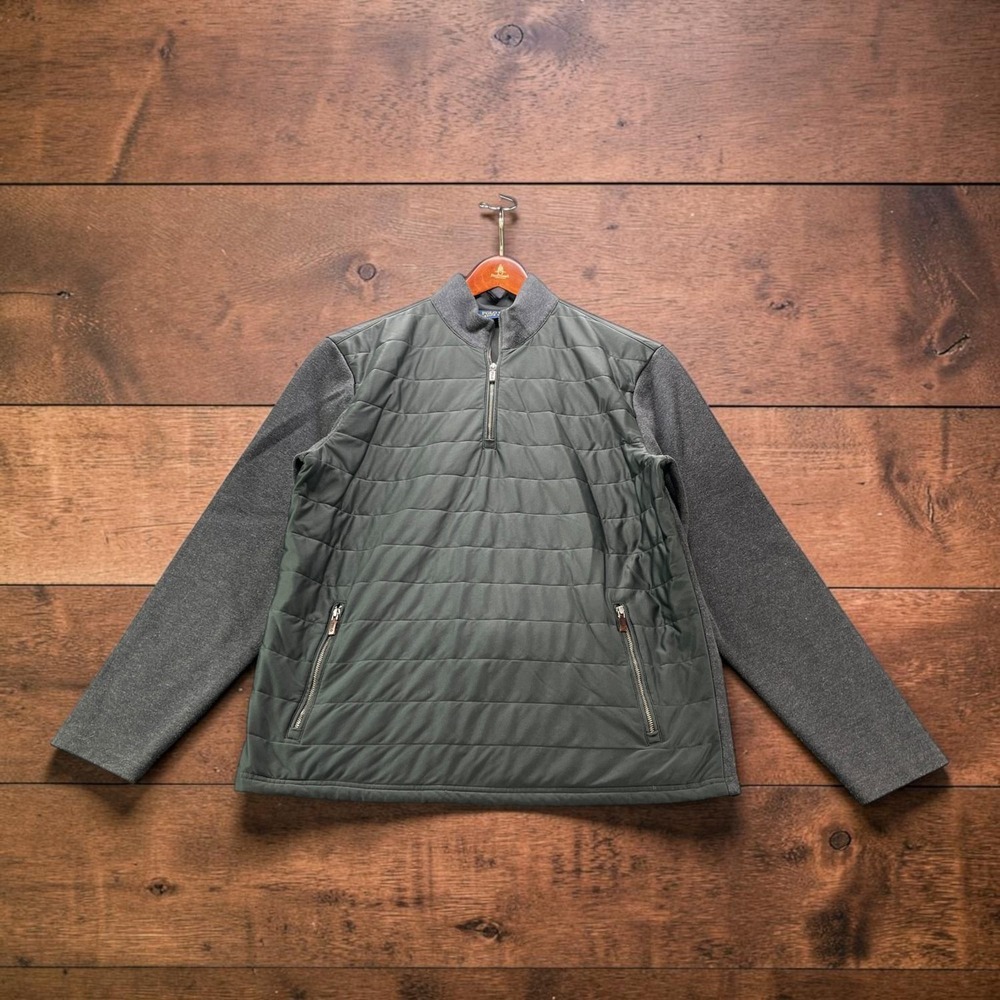 Polo Golf Ralph Lauren Mens L Quilted Hybrid Half Zip Pullover Jacket Charcoal